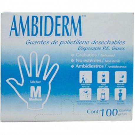 GUANTE AMBIDERM POLIETILENO NO ESTERIL MEDIANO CAJA C/100 PZ - Envío Gratuito